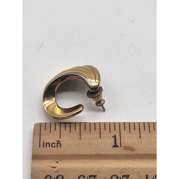Monet Vintage Gold Tone Pierced Earrings Swirl C Half Hoop Classic - Picture 7 of 7